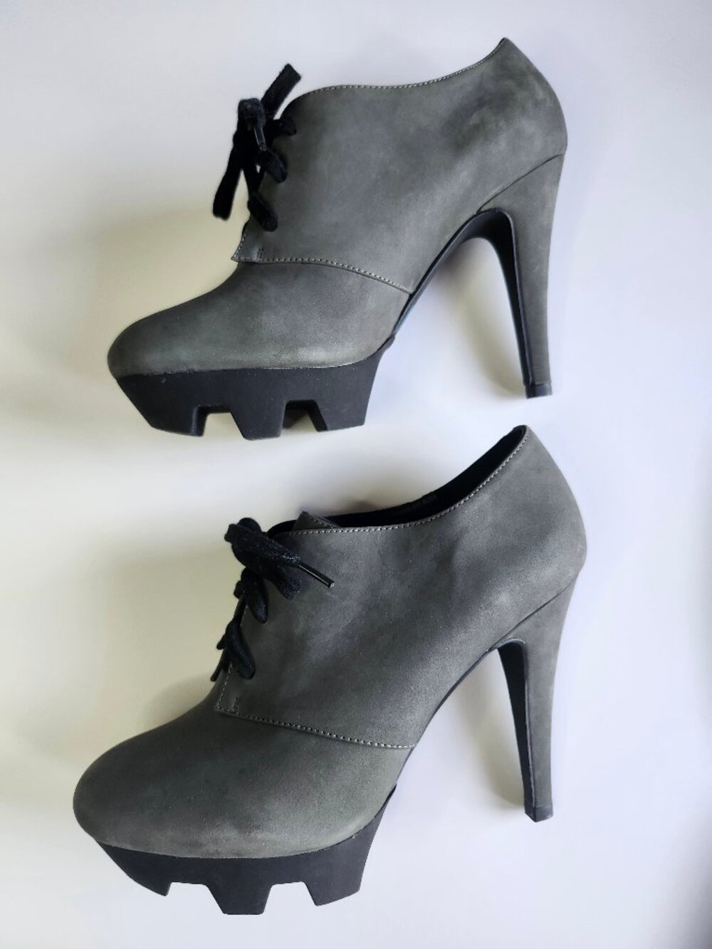 Coco Linda Soft Charcoal Grey Platform Stiletto Oxford Moto Booties